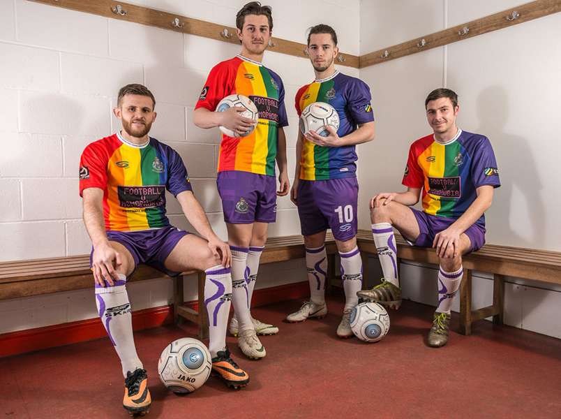 Non-league team Altrincham FC in rainbow kit.